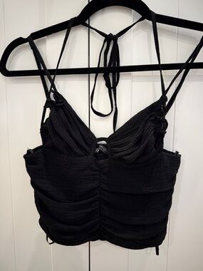Zara Black Ruched Crop Tank